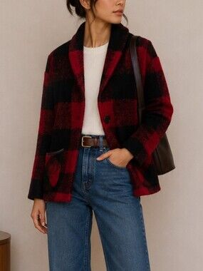 Wilfred Red & Black Plaid Wool-Blend Cardigan